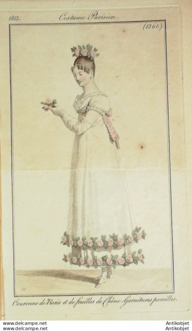 Costume Parisien 1813 # 1361 Couronne roses & feuilles de Chêne