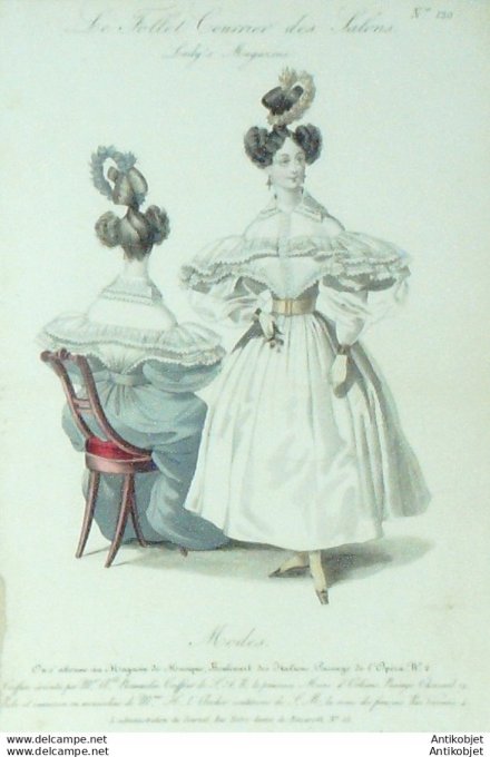 Gravure de mode Le Follet 1829 n°120 Robe de Cannezou