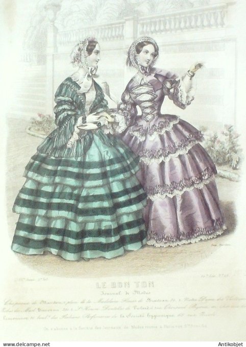 Gravure Mode Le Bon Ton 1853 20 # 15 (aquarelle old fashion plate)