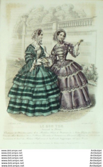 Gravure Mode Le Bon Ton 1853 20 # 15 (aquarelle old fashion plate)