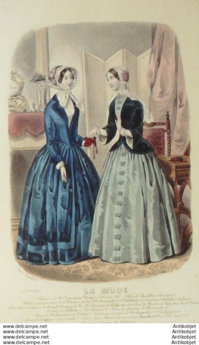 Gravure La mode 1848 #  5 (aquarelle old Fashion plate)