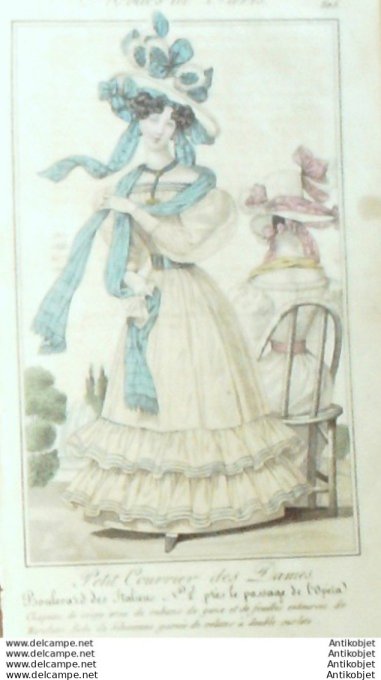 Gravure Mode Courrier des Dames 1826 #  505 (eau forte old Fashion plate)