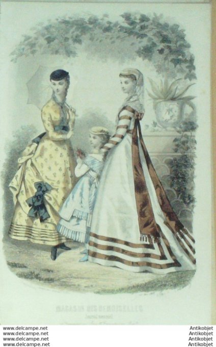 Gravure Mode Magasin Demoiselles 1868 #  5 (aquarellee Old Fashion plate)