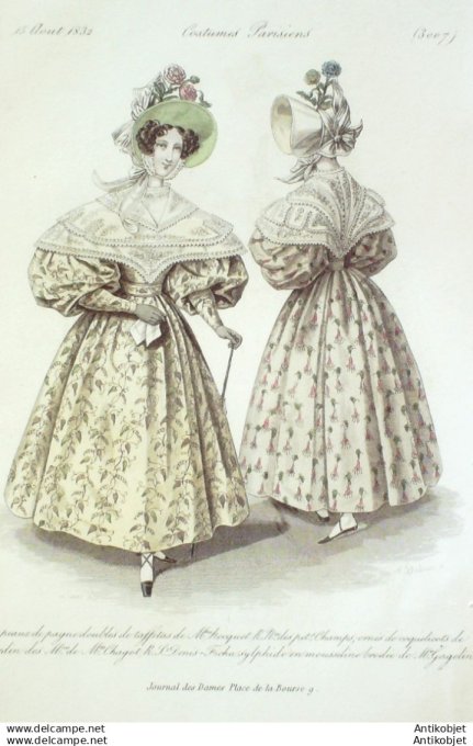 Gravure Mode Costume Parisien 1832 # 3007 (eau forte old Fashion plate