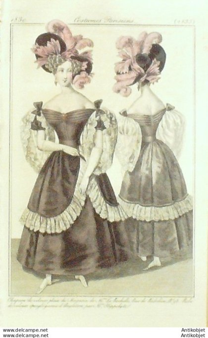 Costume Parisien 1830 # 2833 Robe velours garnie dAngleterre