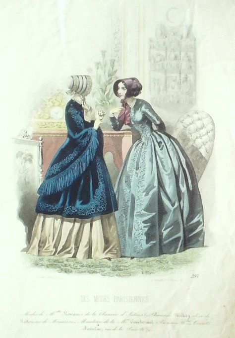 Gravure Les Modes Parisiennes 1847 # 293 Robes en tissu Maison Couchonnal