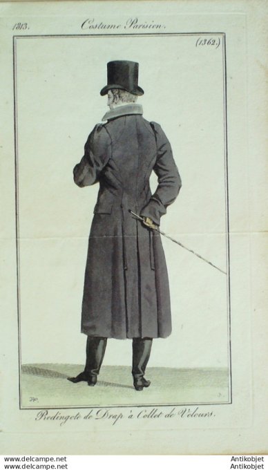 Gravure de mode Costume Parisien 1813 n°1362 Redingote homme drap