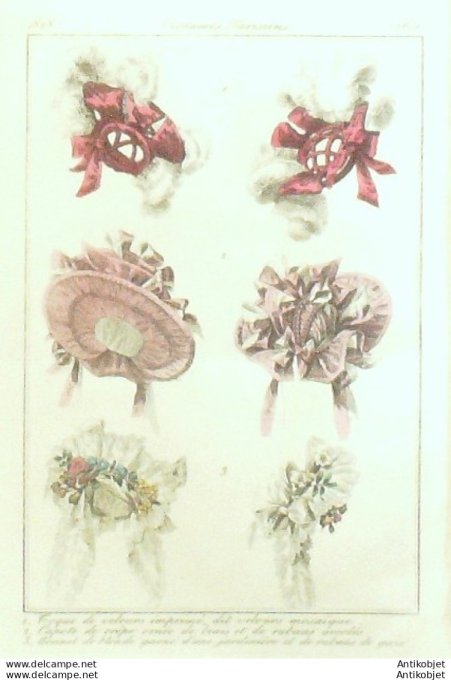 Costume Parisien 1828 # 2651 Toque de velours imprimé  capote