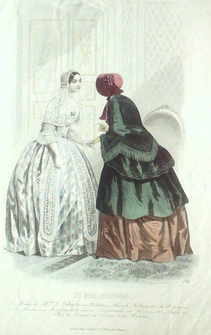 Gravure Les Modes Parisiennes 1847 # 294 Mantelet robes Maison Couchonnal
