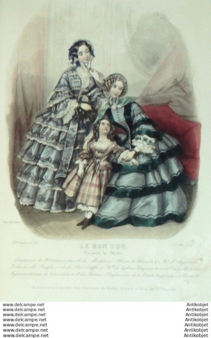 Gravure Mode Le Bon Ton 1853 20 # 19 (aquarelle old fashion plate)