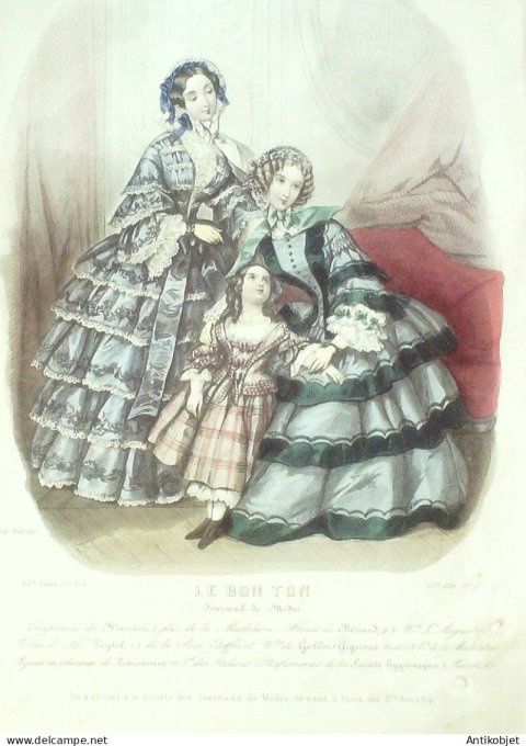 Gravure Mode Le Bon Ton 1853 20 # 19 (aquarelle old fashion plate)