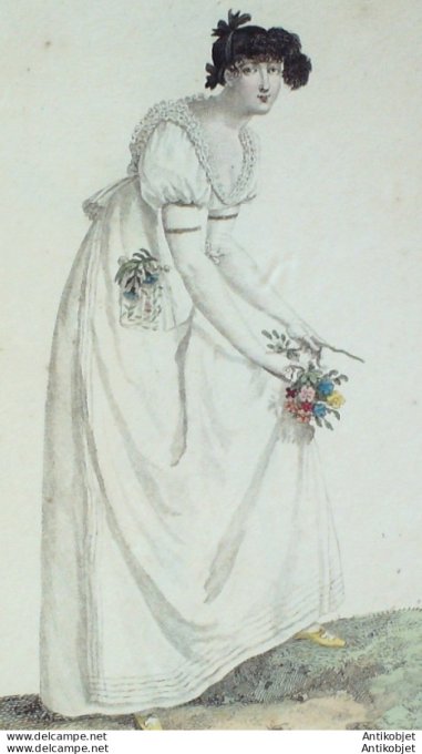 Gravure de mode Costume Parisien 1807 n° 844 Fichu à rûche Palatine