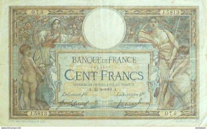 Billet Banque de France 100 francs Luc Olivier Merson A22=4=1919 TTB