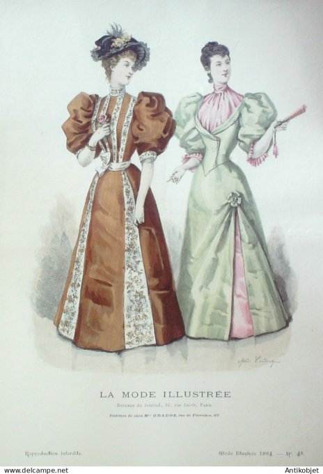 Gravure Mode illustree 1894 # 45 (Old Fashion plate) RARE