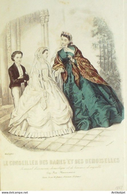 Gravure Mode Conseiller des Dames 1865 #  3 (aquarellee Old Fashion plate)