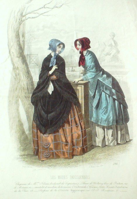 Gravure Les Modes Parisiennes 1847 # 296 Mantelet manteau Maison Couchonnal