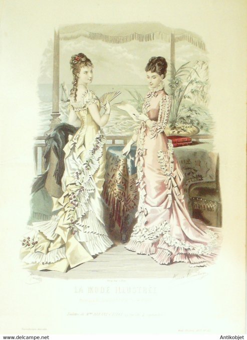 Gravure de mode La Mode illustrée 1877 n°32 (Maison Bréant-Castel)
