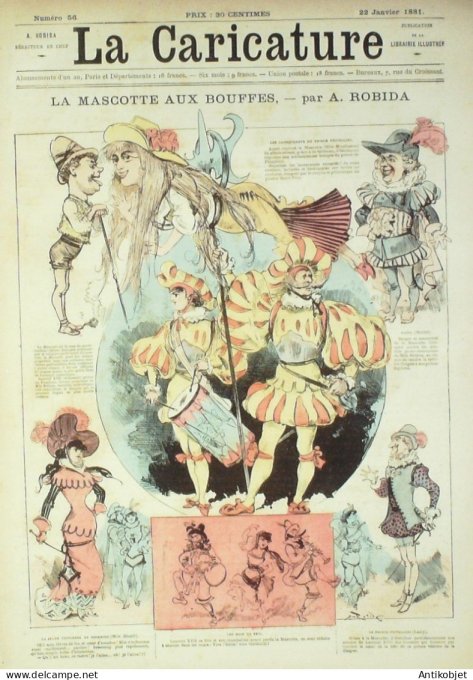 La Caricature 1881 #  56 La Mascotte aux bouffes Robida effets de brouillard Draner Loys