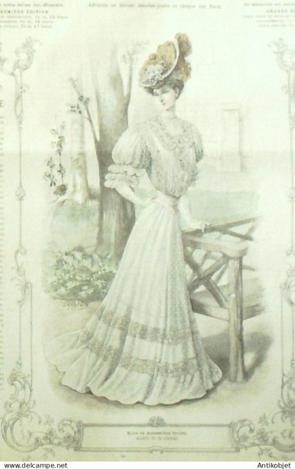 La Mode illustrée journal 1906 n° 32 Robe en mousseline