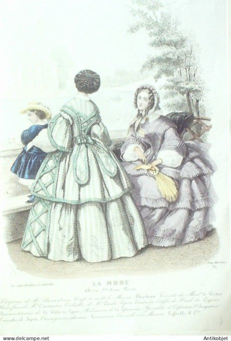 Gravure La mode 1856 #  3 (aquarelle old Fashion plate)
