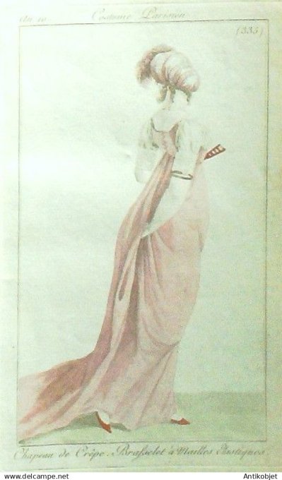 Costume Parisien 1801 an 10 # 335 (eau forte) Chapeau de crêpe Bracelet