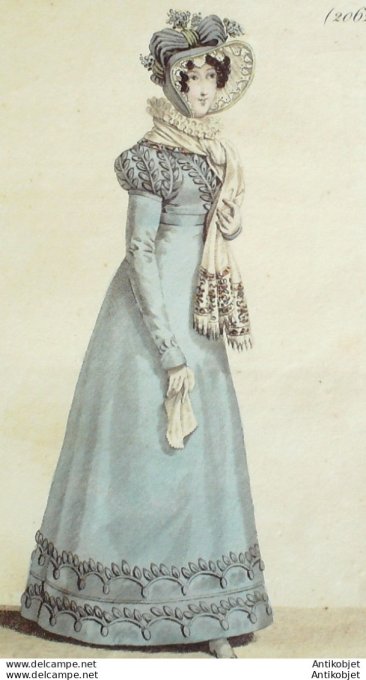 Costume Parisien 1822 # 2062 Robe de mérinos feuilles satin