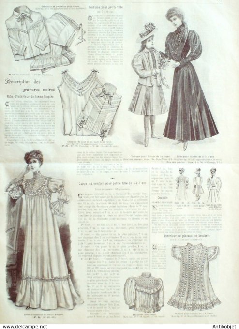 La Mode illustrée journal 1906 n° 32 Robe en mousseline