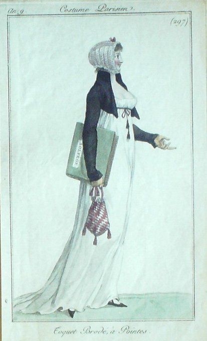 Gravure Mode Costume Parisien 1801 an   9 # 297 (eau forte old Fashion plate