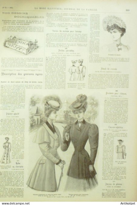 La Mode illustrée journal 1905 n° 33 Toilette d'après-midi