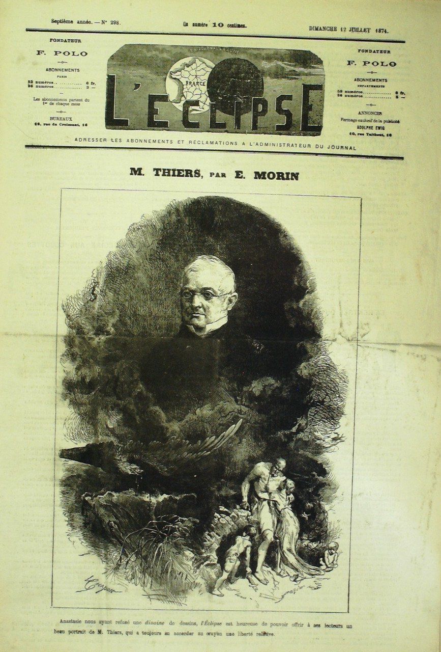 L'Eclipse 1874 n°298 THIERS EDGARD MORIN