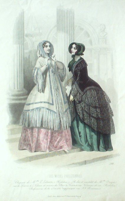 Gravure Les Modes Parisiennes 1847 # 298 Manteau mantelet Maison Duguet