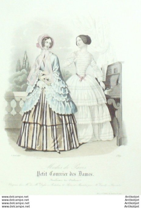 Gravure Mode Courrier des Dames 1848 # 2369 (eau forte old Fashion plate)