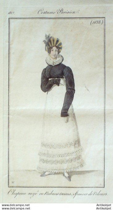 Gravure de mode Costume Parisien 1817 n°1638 Spencer de velours