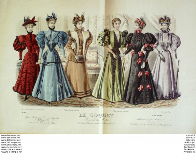 Gravure Mode Le Coquet 1894 # 48 (Old Fashion plate)