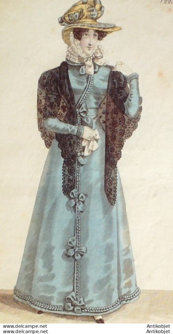 Costume Parisien 1824 # 2231 Robe de reps nattes rubans fichu