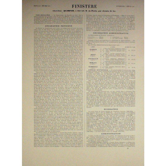 Carte Finistere (29) Quimper Graveur Lecoq Waltner Barbier 1868