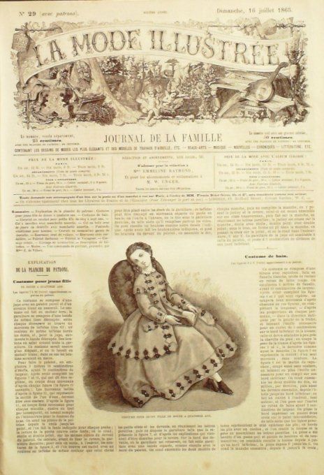 Journal Mode illustrée 1865 # 29 Costume jeune fille