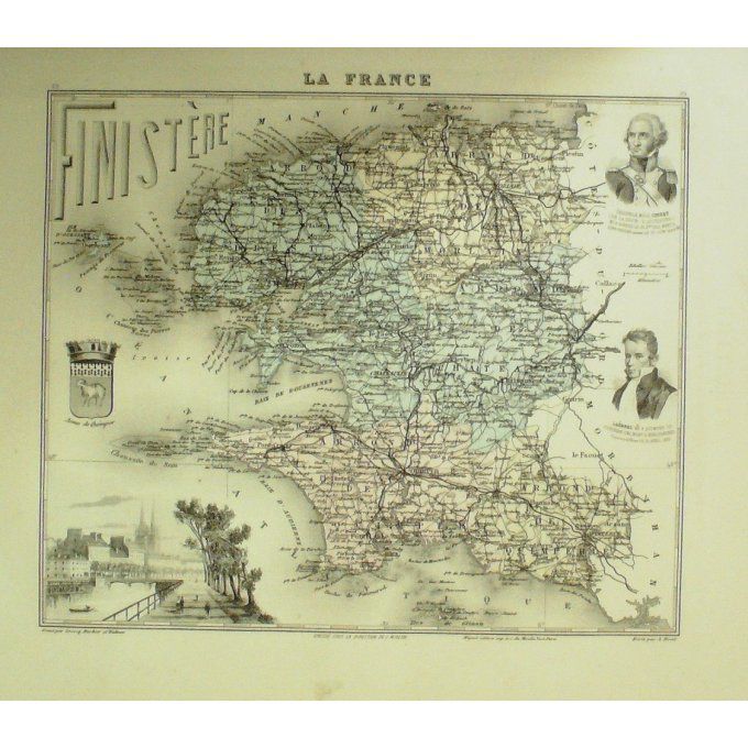 Carte FINISTERE (29) QUIMPER Graveur LECOQ WALTNER BARBIER 1868