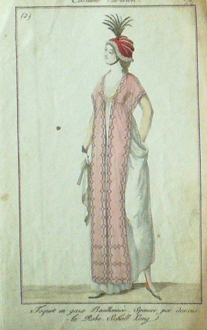 Gravure Mode Costume Parisien 1797 an  5 #   2 (eau forte old Fashion plate