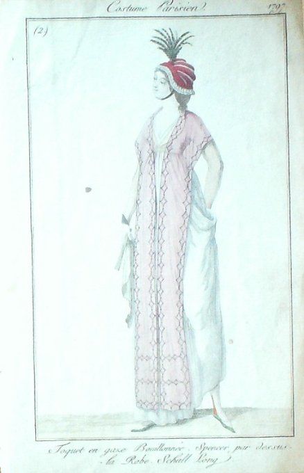 Gravure Mode Costume Parisien 1797 an  5 #   2 (eau forte old Fashion plate