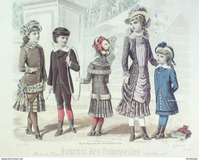 Gravure Mode J.Demoiselles 1881 # 4310b (aquarelle Old Fashion plate)