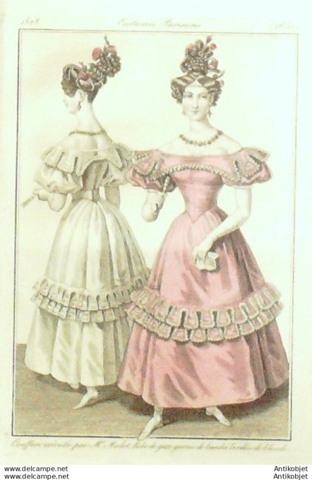 Costume Parisien 1828 # 2652 Robe de gaze garnie de bandes