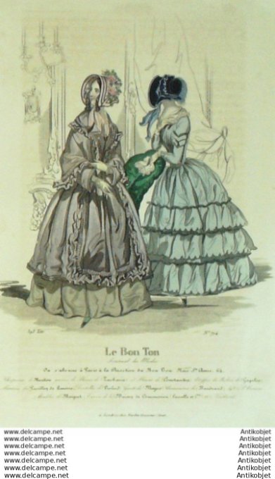 Gravure Mode Le Bon Ton 1843 # 716 (aquarelle old fashion plate)