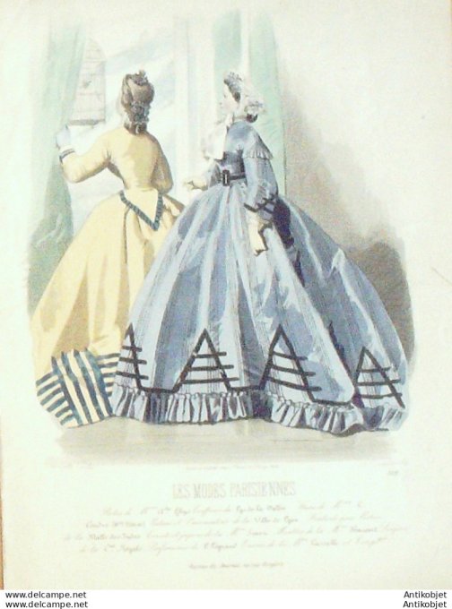 Gravure Les Modes Parisiennes 1863 #1119b Robes d'intérieur Maison Ghys