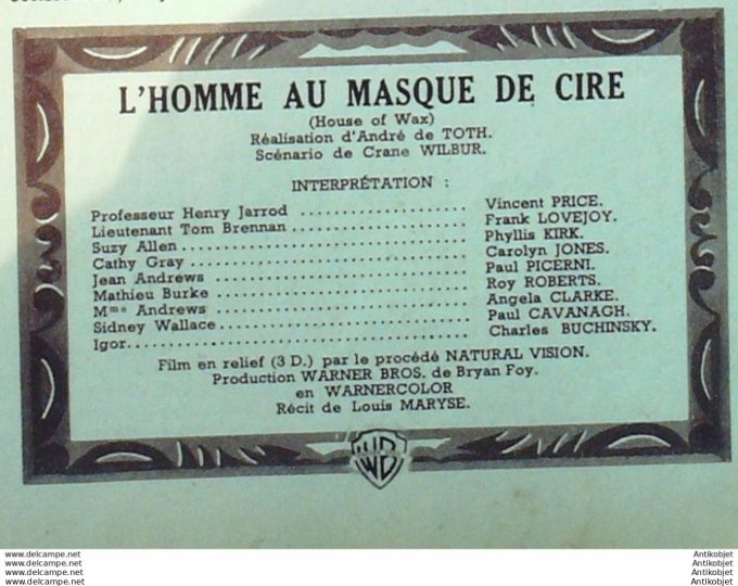 L'homme Au Masque De Cire Vincent Price Phyllis Kirk