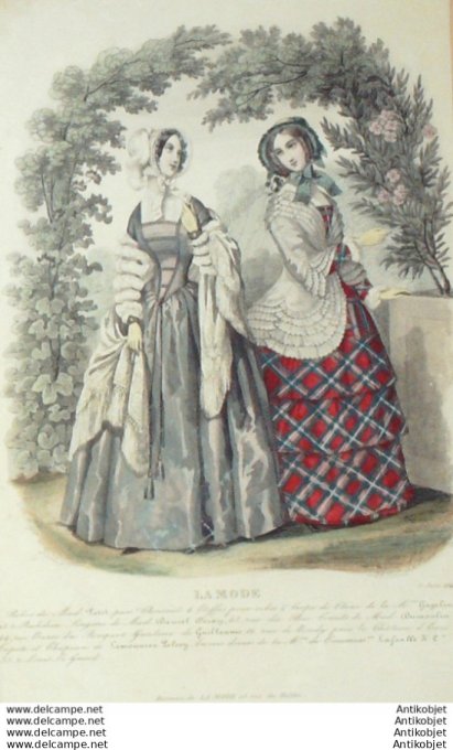 Gravure La mode 1849 #  2 (aquarelle old Fashion plate)