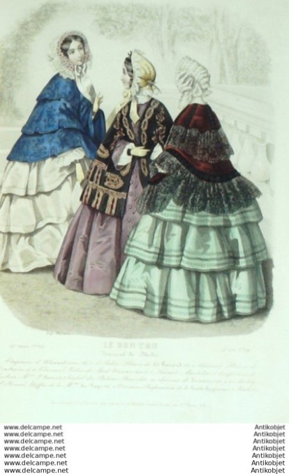 Gravure Mode Le Bon Ton 1853 20 # 14 (aquarelle old fashion plate)