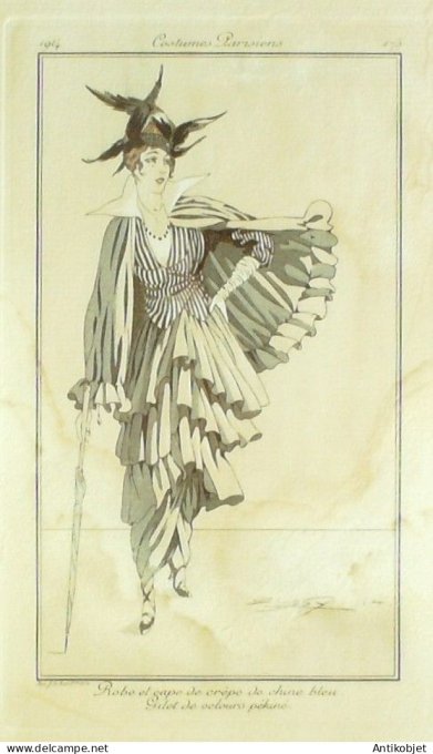 Gravure Mode Costume Parisien 1914 # 175b Bussy (eau forte)