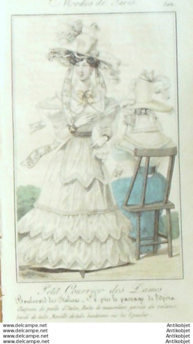 Gravure Mode Courrier des Dames 1826 #  502 (eau forte old Fashion plate)