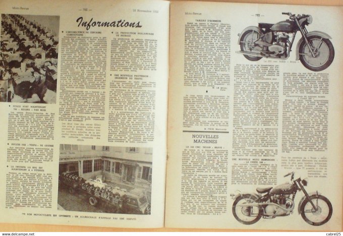 Moto Revue 1950 n° 1007 Triumph 125 Indian 250 Csepel 250 Trotinette Pitard Villers